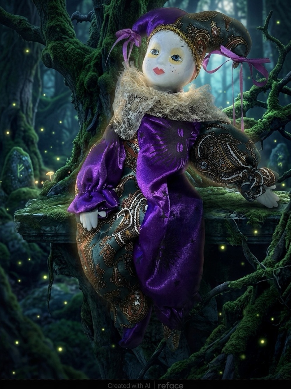 Plush Jester Doll in Purple and Paisley